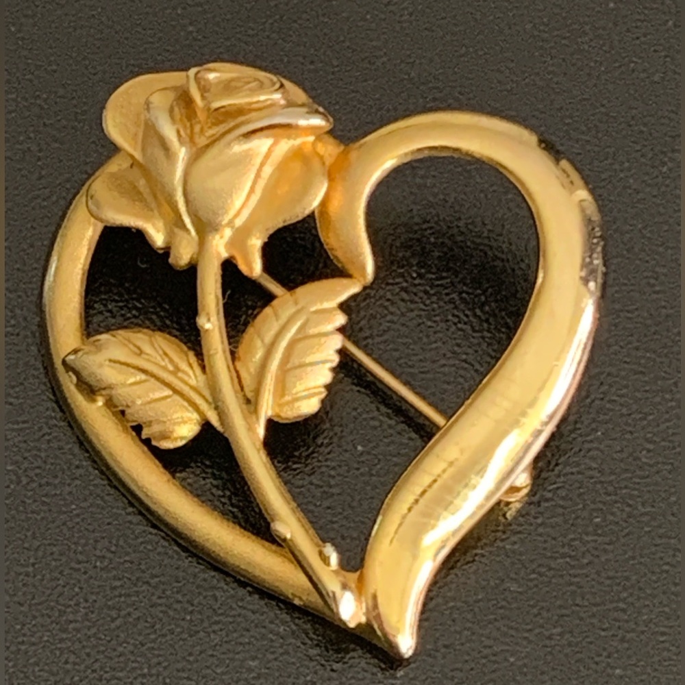 Vintage RDC Princess Diana Memorial Heart Rose Brooch Pin Gold Tone Legacy Love